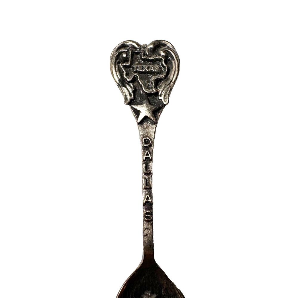 Vintage Dallas Texas Souvenir Spoon Collectible Silver Tone Pewter State Map